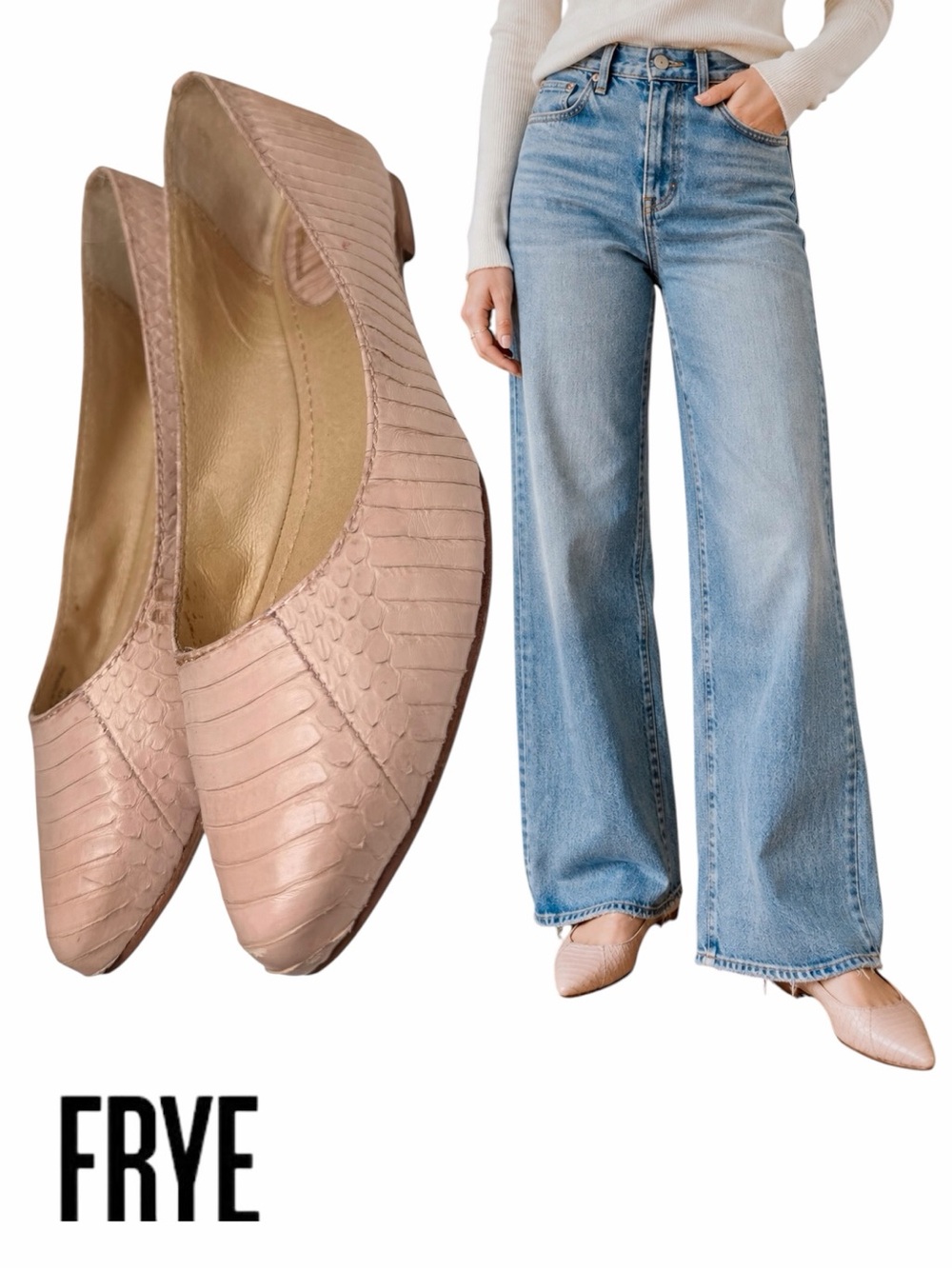 Frye Sienna Pointed Toe Ballet Flats Blush Reptile Leather Womens 7.5